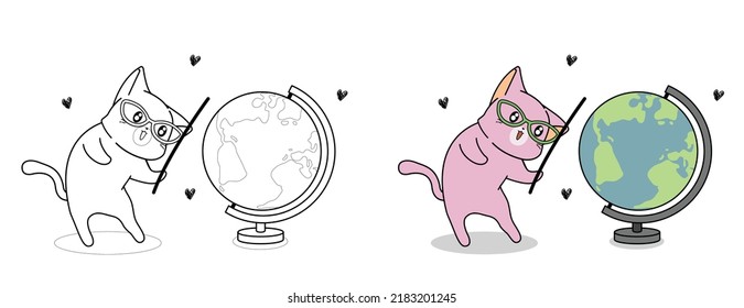 cat cartoon coloring page for kid