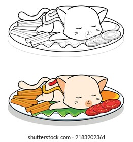 cat cartoon coloring page for kid