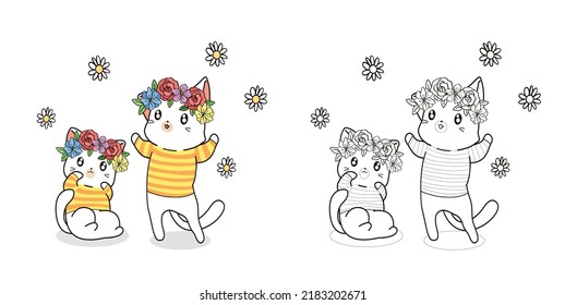 cat cartoon coloring page for kid