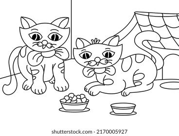 cat cartoon cute coloring page for kids