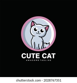 Cat cartoon cute Illustration Logo Design