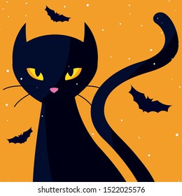 Cat cartoon design, Halloween holiday horror scary celebration autumn dark and party theme Vector illustration