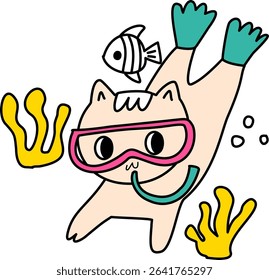 Cat cartoon diving with scuba under the sea
