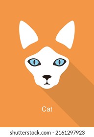 Cat cartoon face, flat animal face icon, vector illustration