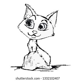 Cat cartoon in the hand drawn view isolated on white background.