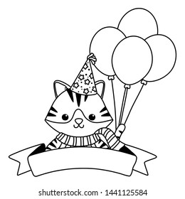 Cat cartoon with happy birthday icon design