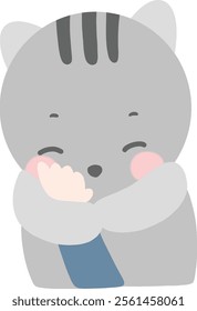 cat cartoon has a human hand stroking its chin