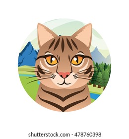 cat cartoon inside circle design