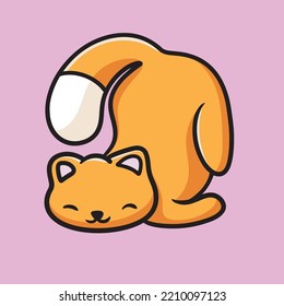 Cat Cartoon Mascot Design Cute Flat Design Logo Funny Happiness