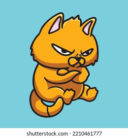 Cat Cartoon Mascot Design Cute Flat Design Logo Funny Happiness
