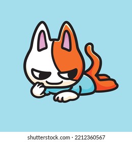Cat Cartoon Mascot Design Cute Flat Design Logo Funny Happiness