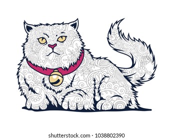 cat cartoon mascot  in zentangle stylized