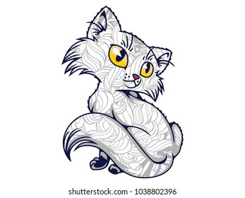 cat cartoon mascot  in zentangle stylized