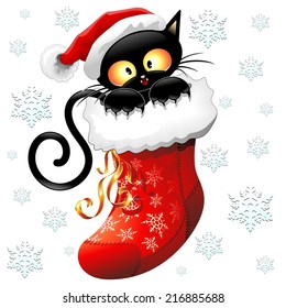 Cat Cartoon On Christmas Stocking