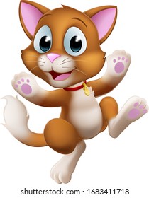 A cat cartoon pet kitten cute animal character jumping for joy, running or dancing.