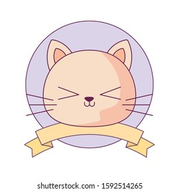 cat cartoon with ribbon design, Kawaii expression cute character funny and emoticon theme Vector illustration