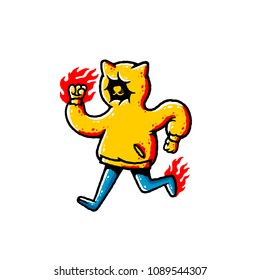 Cat. Cartoon running cat in a yellow sweatshirt on white background isolated. Stock Vector Illustration 