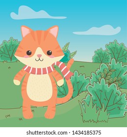 Cat cartoon with scarf design