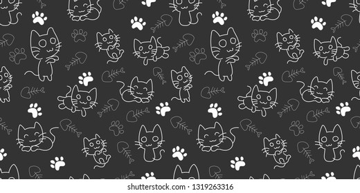 Cat cartoon seamless pattern background.Cat cute illustration.