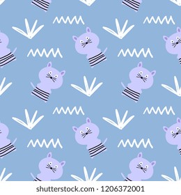 Cat cartoon seamless pattern with cute character drawing colorful background for baby and kids.