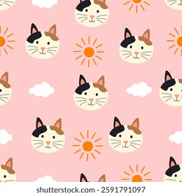 Cat Cartoon seamless pattern illustration
