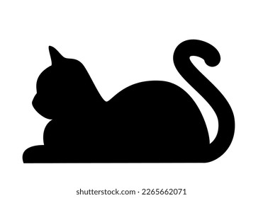 cat - cartoon silhouette of lying cat, black and white vector illustration on white background