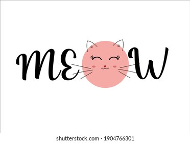 Cat cartoon and slogan lettering design art