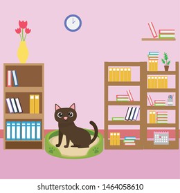 Cat cartoon in studyroom design