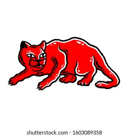 Cat Cartoon Style. Cat is Sneaking Cartoon Style. Red Cat on white background isolated. Stock Vector Illustration. Cartoon Style.
