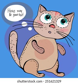 Cat in cartoon style. Space for text.