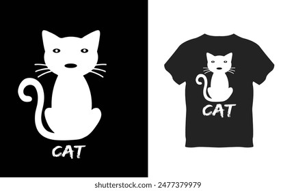 Cat cartoon T-shirt design and template