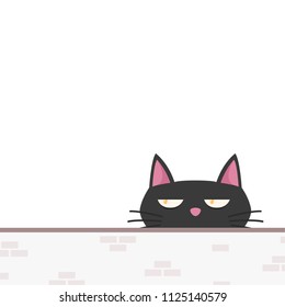 Cat cartoon vector. brick wall vector. free space for text. wallpaper. poster. label.