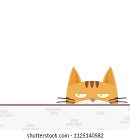 Cat cartoon vector. brick wall vector. free space for text. wallpaper. poster. label.