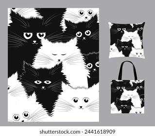 Cat Cartoon vector  design ,Create trendy  t shirt, mug, bag, pillow design