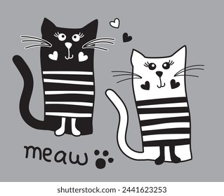 Cat Cartoon vector  design ,Create trendy  t shirt, mug, bag, pillow design