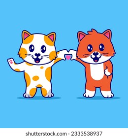 Icono del vector de dibujos animados de gatos, gatos formando un símbolo de amor con ilustración del vector de manos