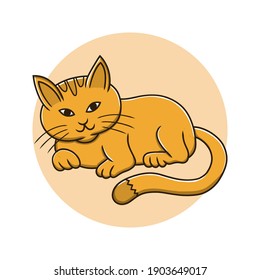 Cat Cartoon Vector Illustration. Cute Orange Cat Mascot Logo. Kitty Symbol Icon Character Drawing Element

