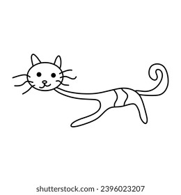 cat cartoon vector Outline line Cute and funny cats doodle. Cartoon cat or kitten characters design collection Minimal cat drawing. Set of purebred pet animals isolated on transparent background.