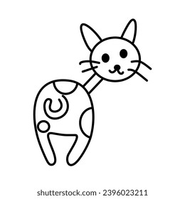 cat cartoon vector Outline line Cute and funny cats doodle. Cartoon cat or kitten characters design collection Minimal cat drawing. Set of purebred pet animals isolated on transparent background.