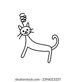 cat cartoon vector Outline line Cute and funny cats doodle. Cartoon cat or kitten characters design collection Minimal cat drawing. Set of purebred pet animals isolated on transparent background.