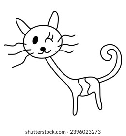cat cartoon vector Outline line Cute and funny cats doodle. Cartoon cat or kitten characters design collection Minimal cat drawing. Set of purebred pet animals isolated on transparent background.