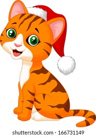 Cat cartoon wearing Santa hat