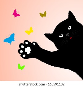 cat catches butterflies 