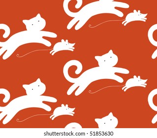 The cat catches the mouse, a seamless pattern.