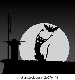 cat catching bat