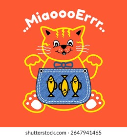 cat catching fish , Animal Cartoon, Flat Vector Illustration