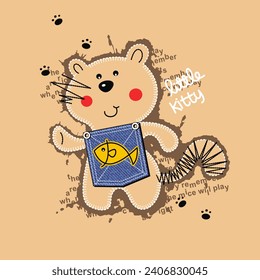 cat catching fish, vector illustration