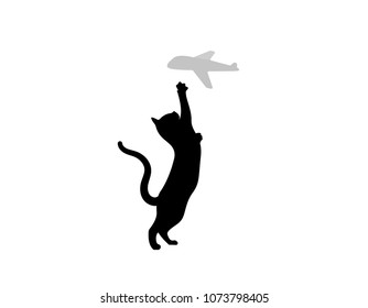 Cat catching a plane Tshirt illustration logo design