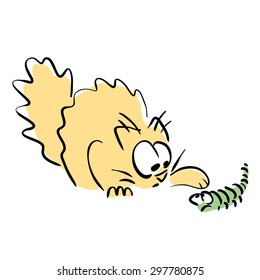 Cat and caterpillar. Vector illustration.