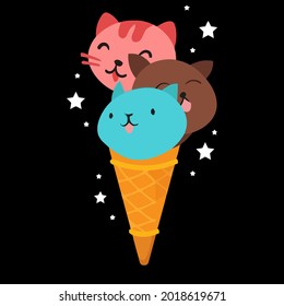 cat cats ice cream w fle kitten ball balls animal art art vector design illustration print poster